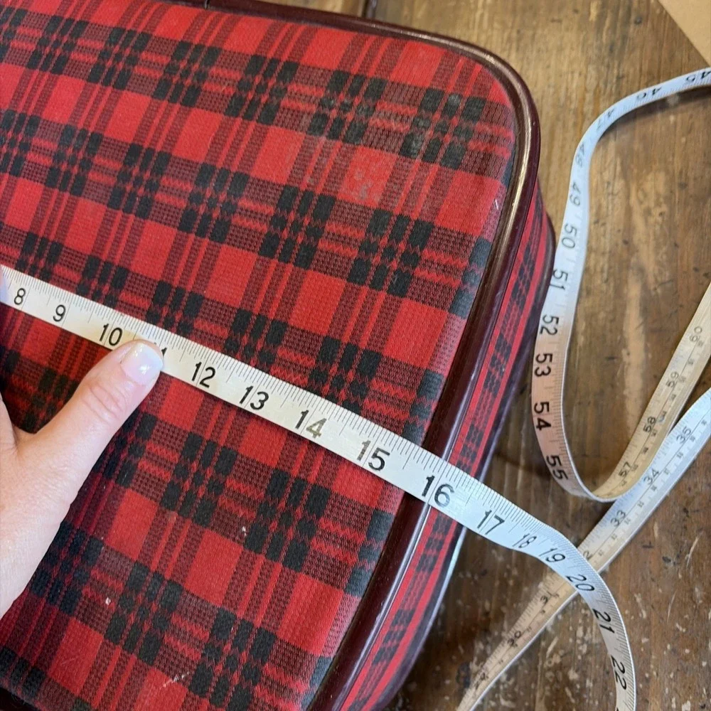 Vintage Tartan Plaid Child's Suitcase White Dove Brsnf Heirloom Distressed